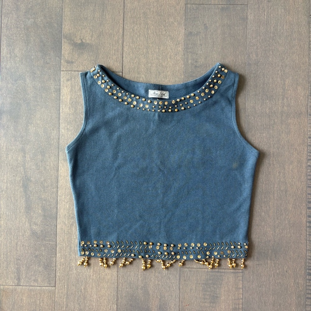 Blue Crop Top with Gold Studs